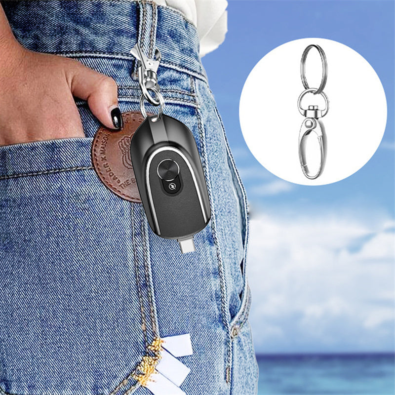 Power Bank Keyring Hanging Buckle 2 Output Interfaces 5V Retractable Plug Waterproof Phone Charging Accessories