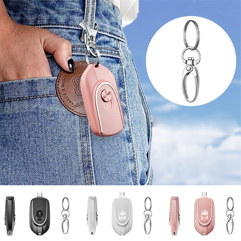 Power Bank Keyring Hanging Buckle 2 Output Interfaces 5V Retractable Plug Waterproof Phone Charging Accessories