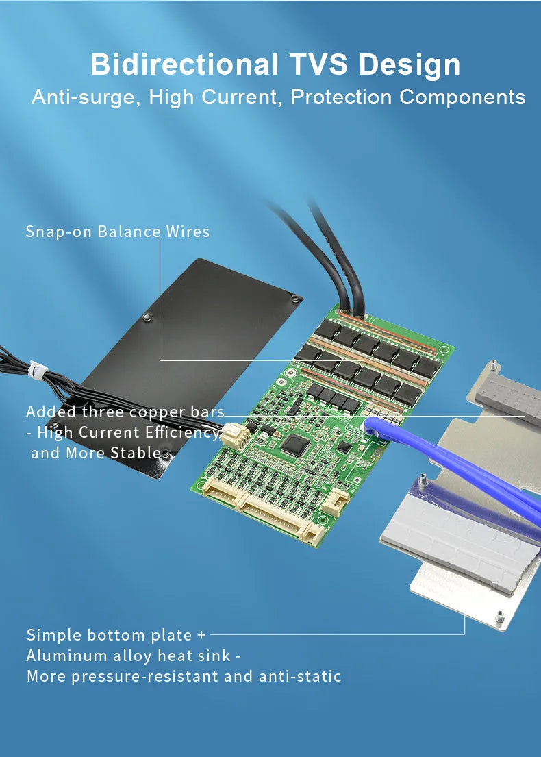 JBD Smart LiFePO4 BMS with Bluetooth - 6S to 21S (40A, 80A, 100A) | UART Function, Balance Board for E-Bike,