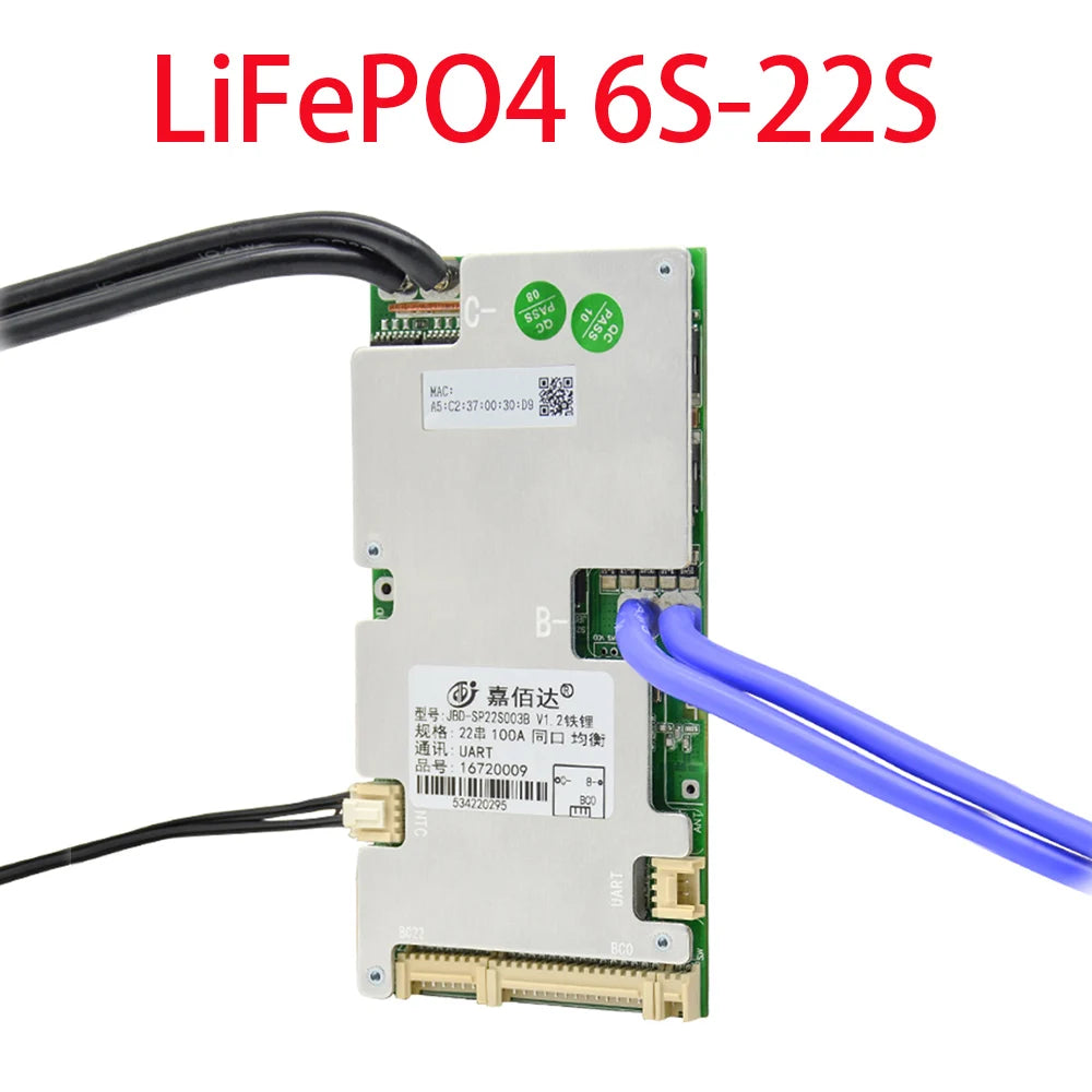 JBD Smart LiFePO4 BMS with Bluetooth - 6S to 21S (40A, 80A, 100A) | UART Function, Balance Board for E-Bike,